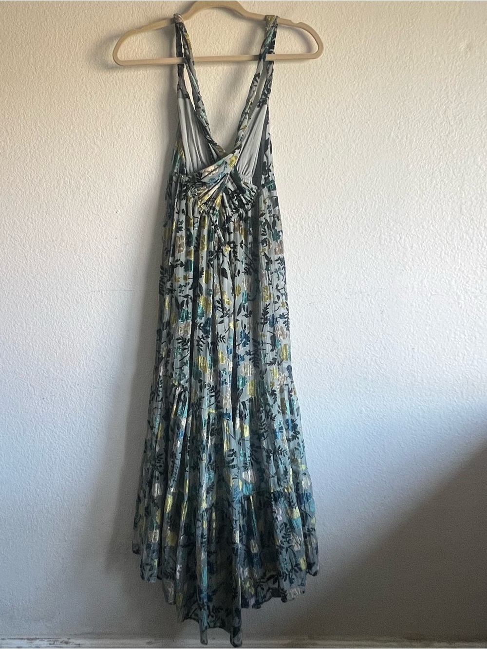 Anthropologie Burnout Velvet Midi Dress Floral Tiered Cross-Back Blue Small NWT - Picture 5 of 14